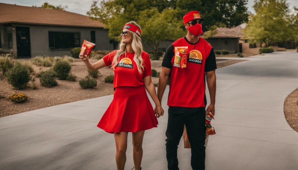 Couple dressed as Taco Bell hot sauce packets