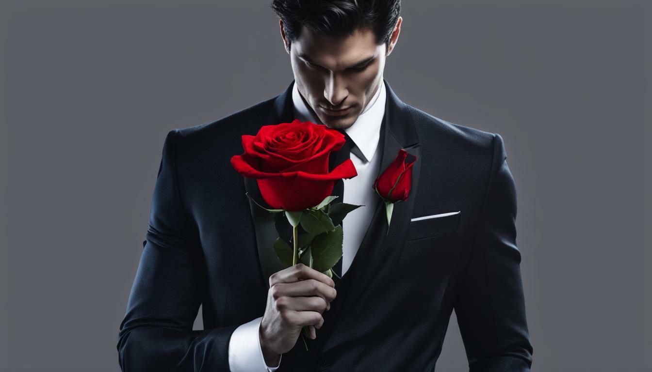 Handsome man holding a rose with a seductive look